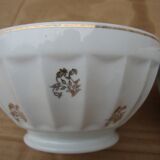 Set of 2 old ribbed white Longchamp porcelain bowls with gold decoration