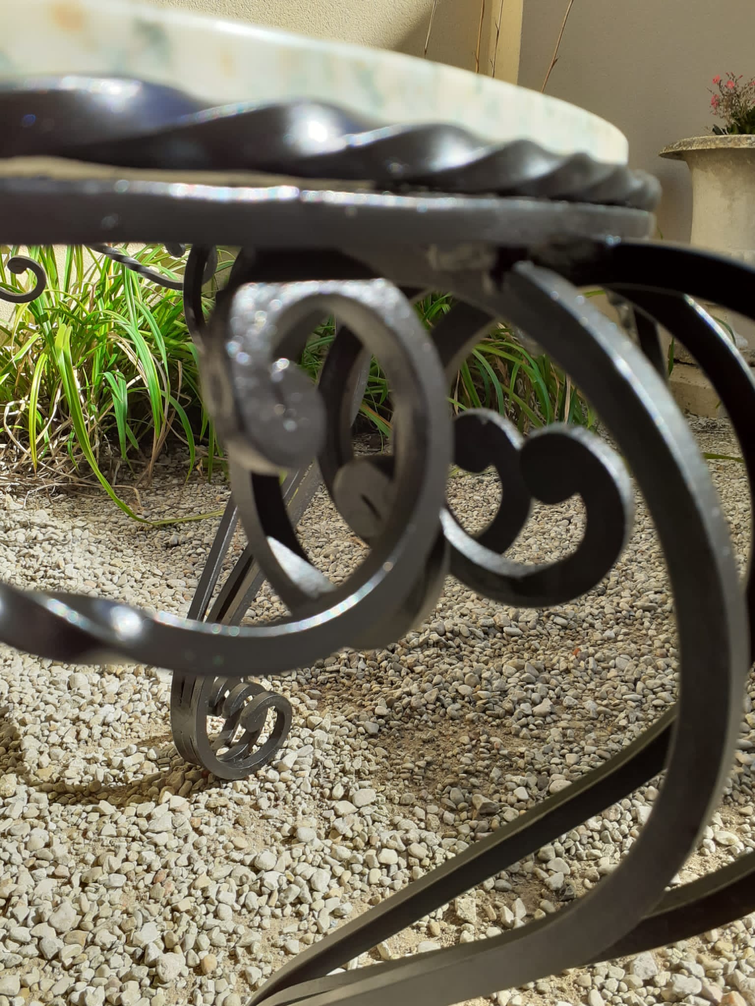 Marble and wrought iron coffee table