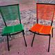 2 chaises scoubidou design André Monpoix, vintage séventies