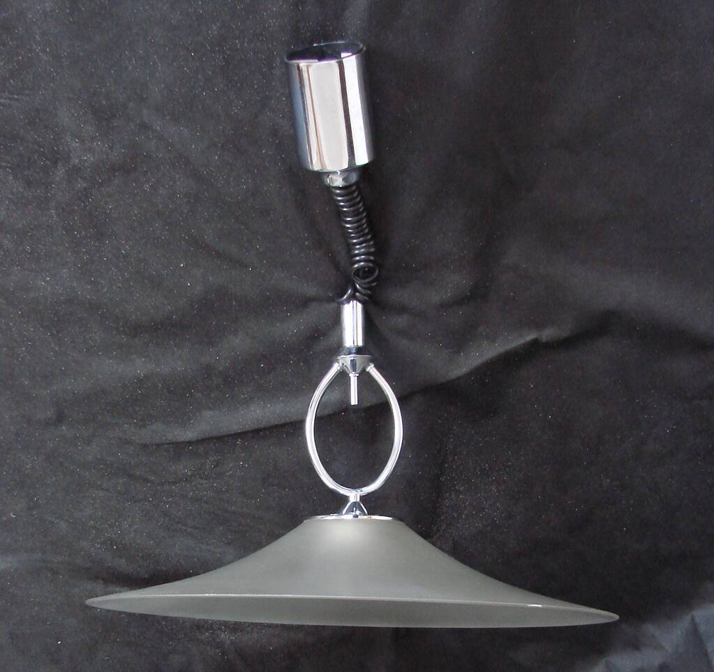 Helestra pendant lamp, Germany, 1970s | Chrome and frosted glass | Vintage