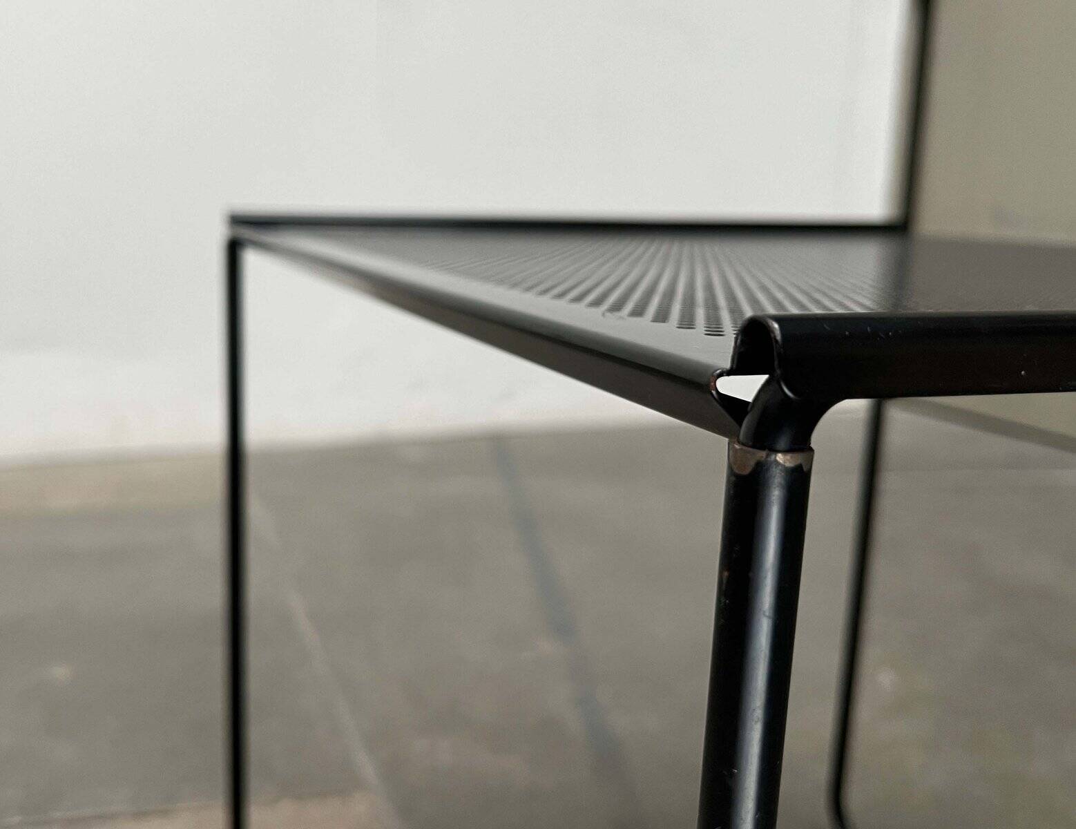 Postmodern perforated metal nesting side table from Ikea, 1980s.