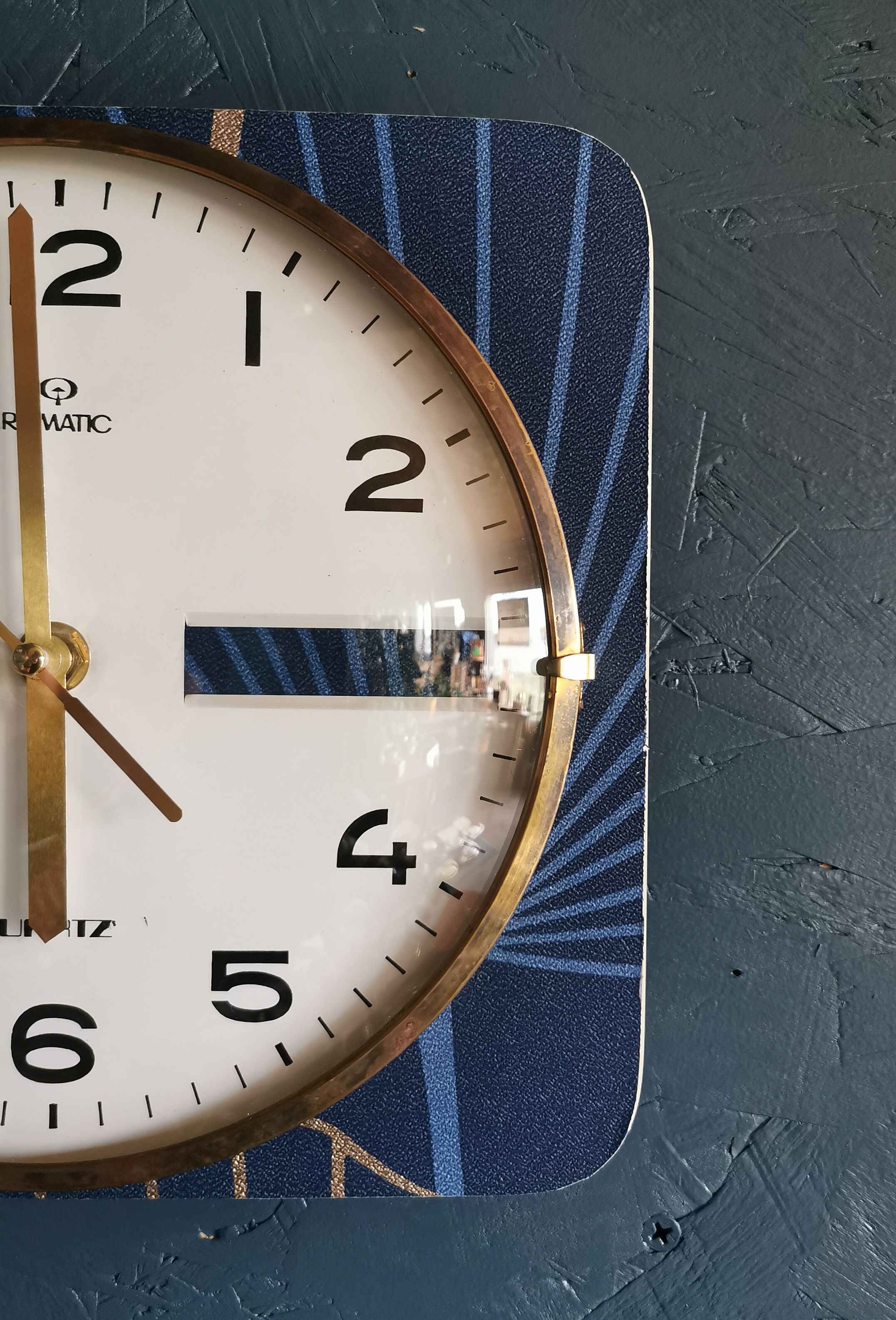 Square silent vintage wall pendulum clock "Romatic golden blue"