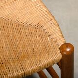 Spanish brutalist rustic Dining Chairs in Oak and Rush