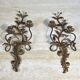 Pair of Two-Arm Wall Lights in Gold Metal with Leaf Decoration