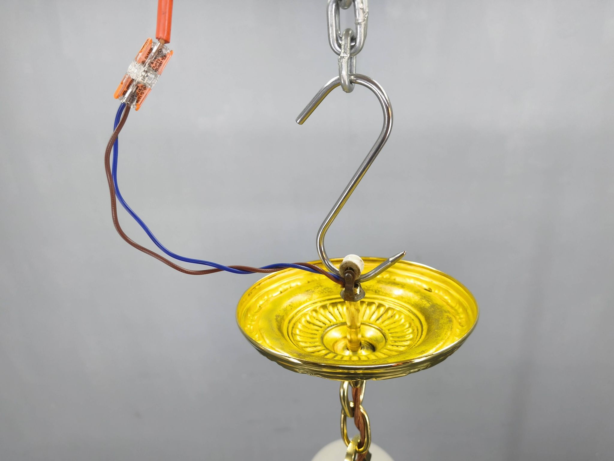 Art Deco Brass and Opaline Glass Chandelier, Czechoslovakia