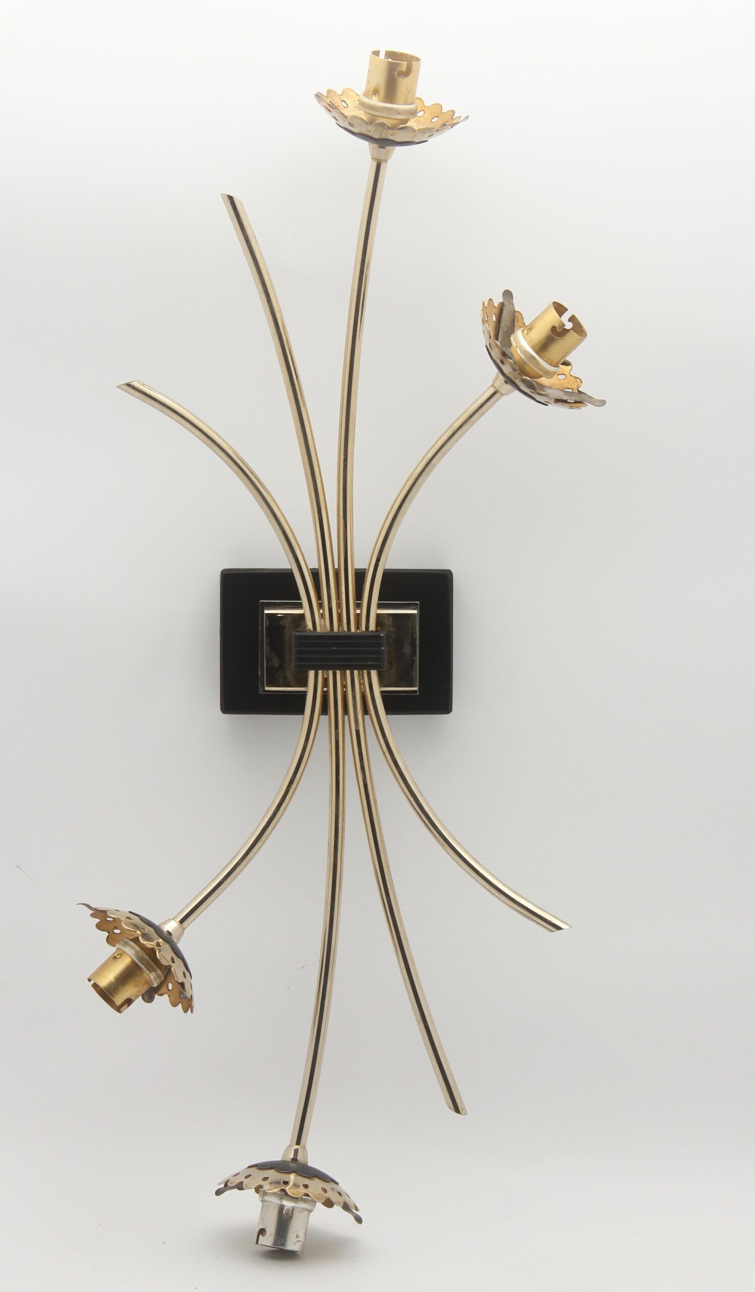 Wall lamp with brass rods and glass lampshade, 1960s