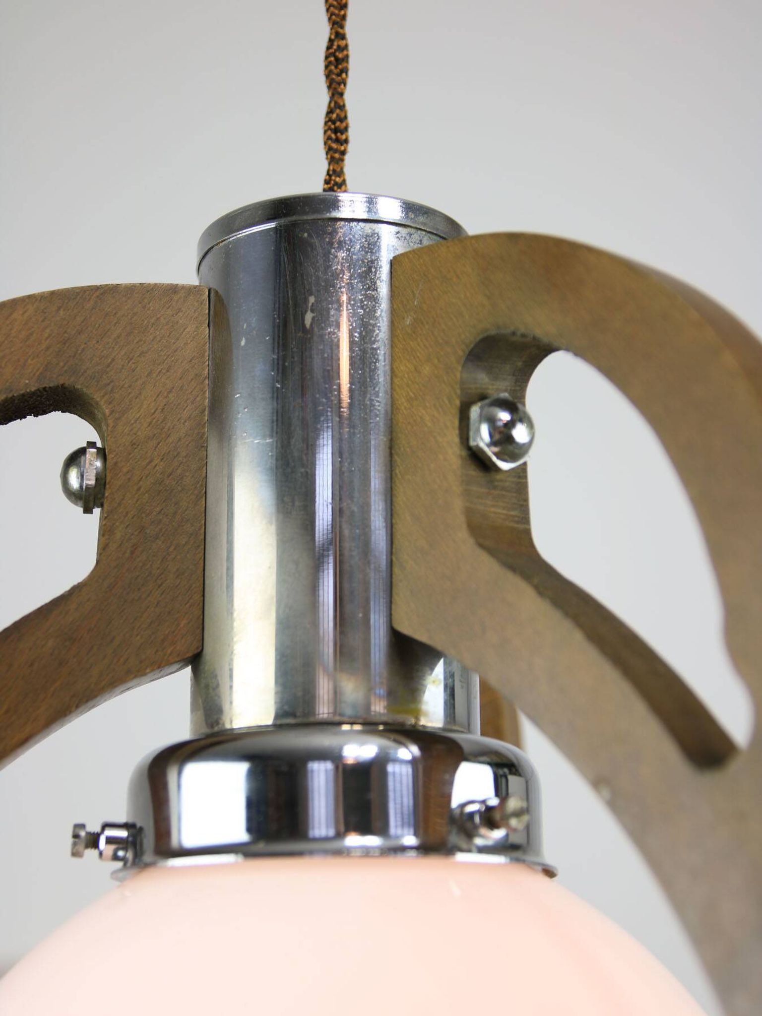Mid-Century Scandinavian Chrome & Opaline Pendant Lamp, 1960s