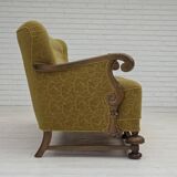 1960s, 3-seater Danish sofa, cotton/wool furniture fabric, solid oak wood.