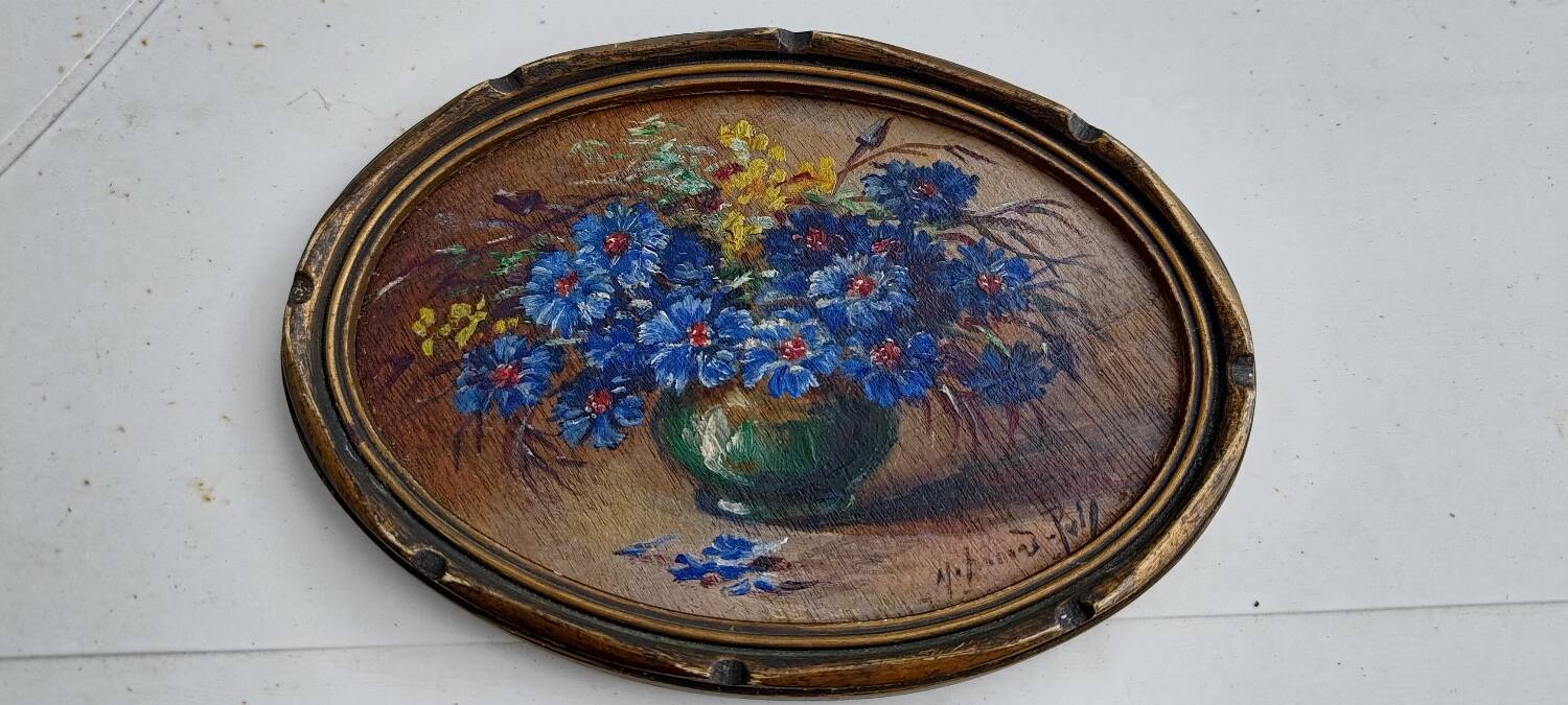 Bouquet painting on hardboard
