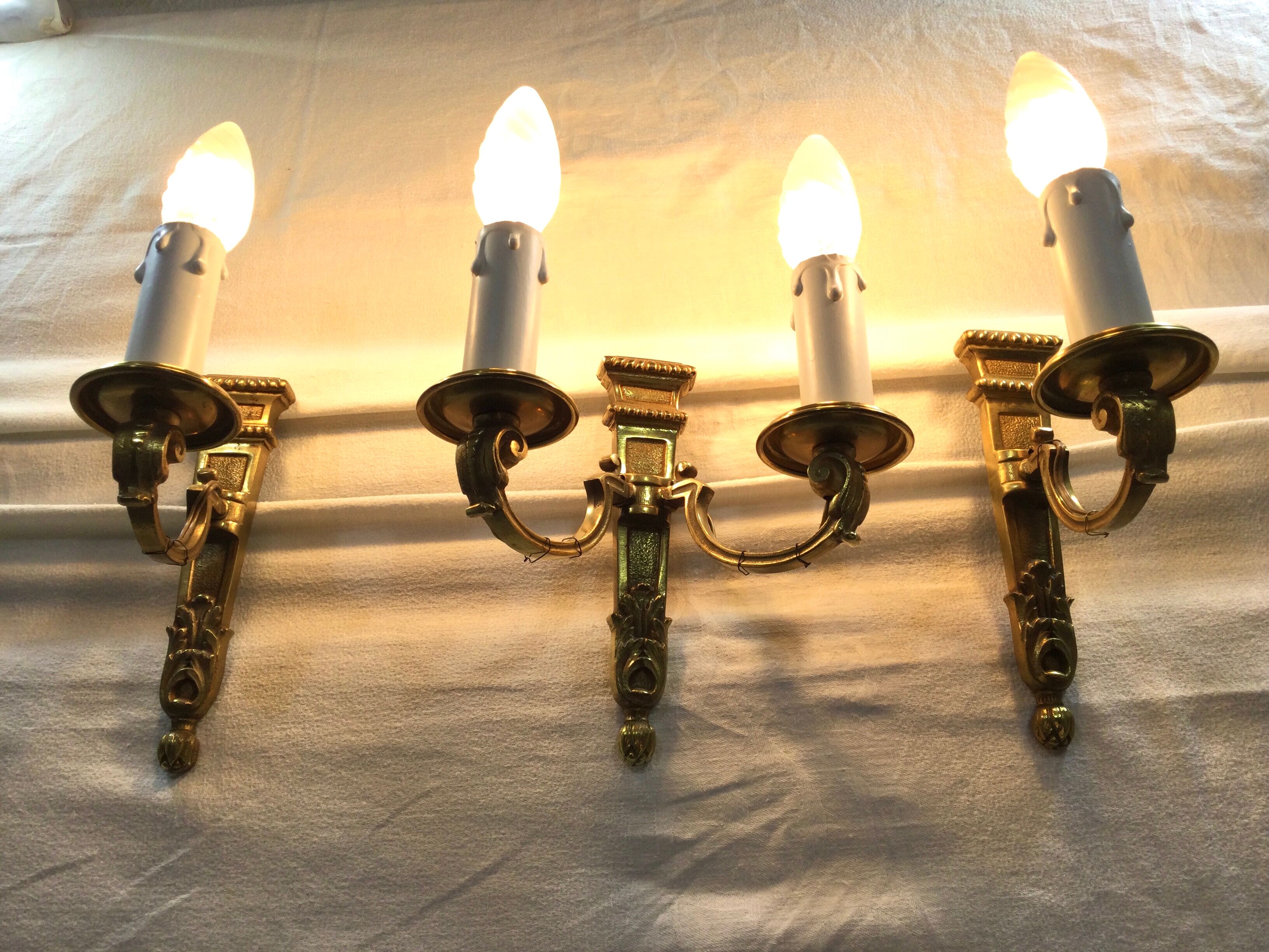 Set of 3 bronze wall lamps Louis XVI style