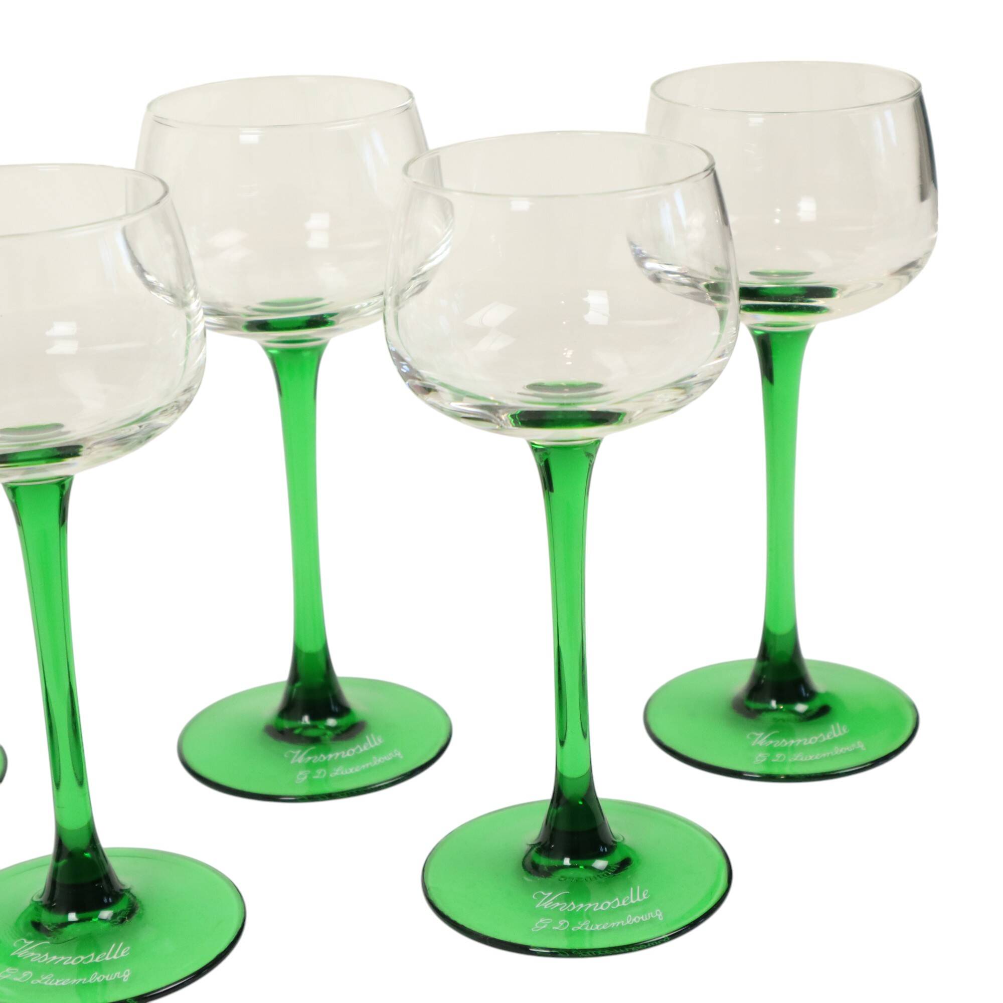 Set of 6 Vintage Luminarc Vins Moselle Wine Glasses Green