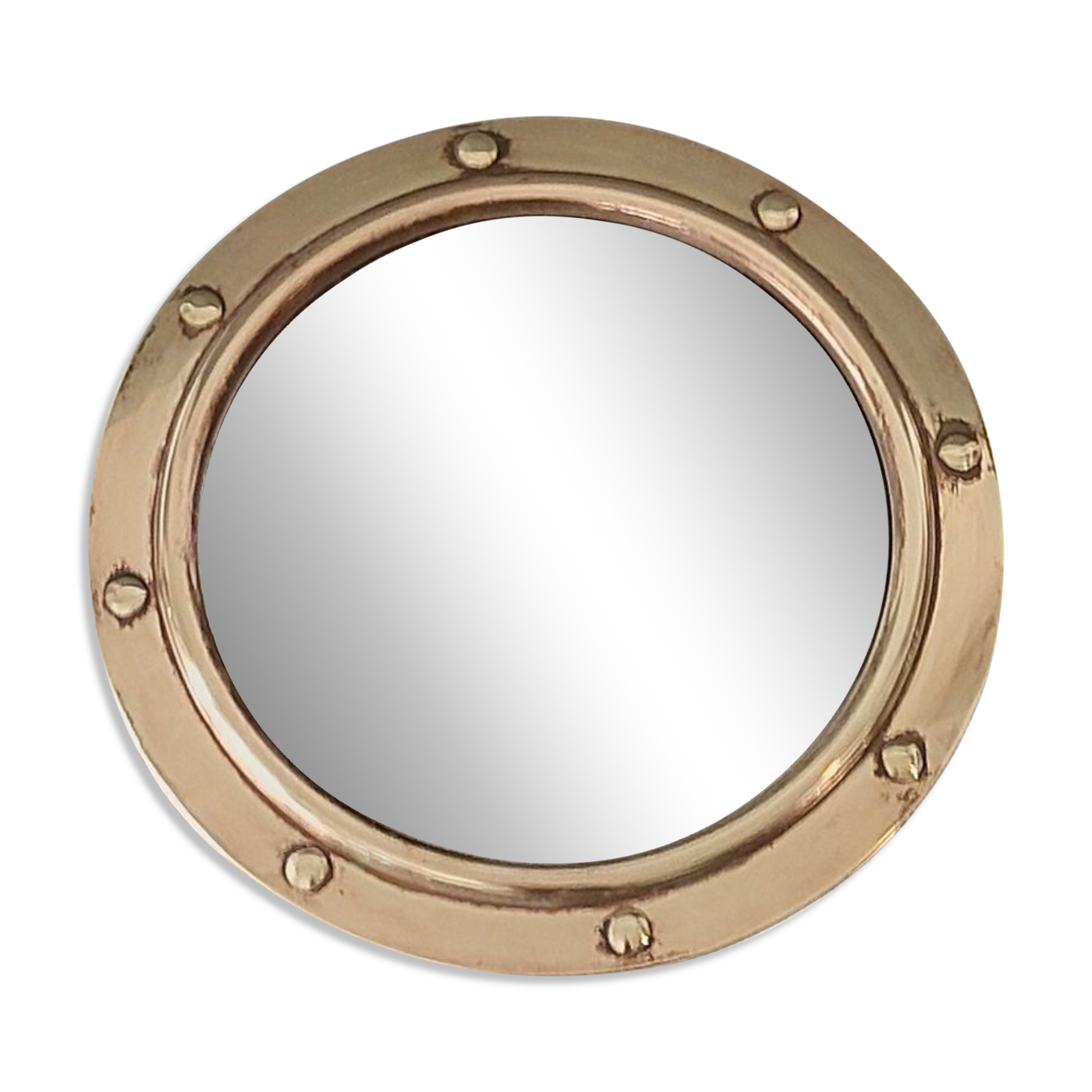 Witch porthole mirror 1940 in vintage gilded brass.