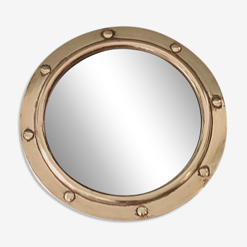 Witch porthole mirror 1940 in vintage gilded brass.