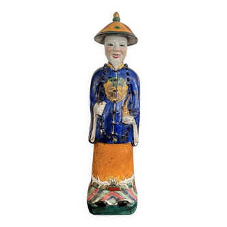 Chinese Porcelain Sculpture of a Manchu Mandarin Qing Pipe Smoker