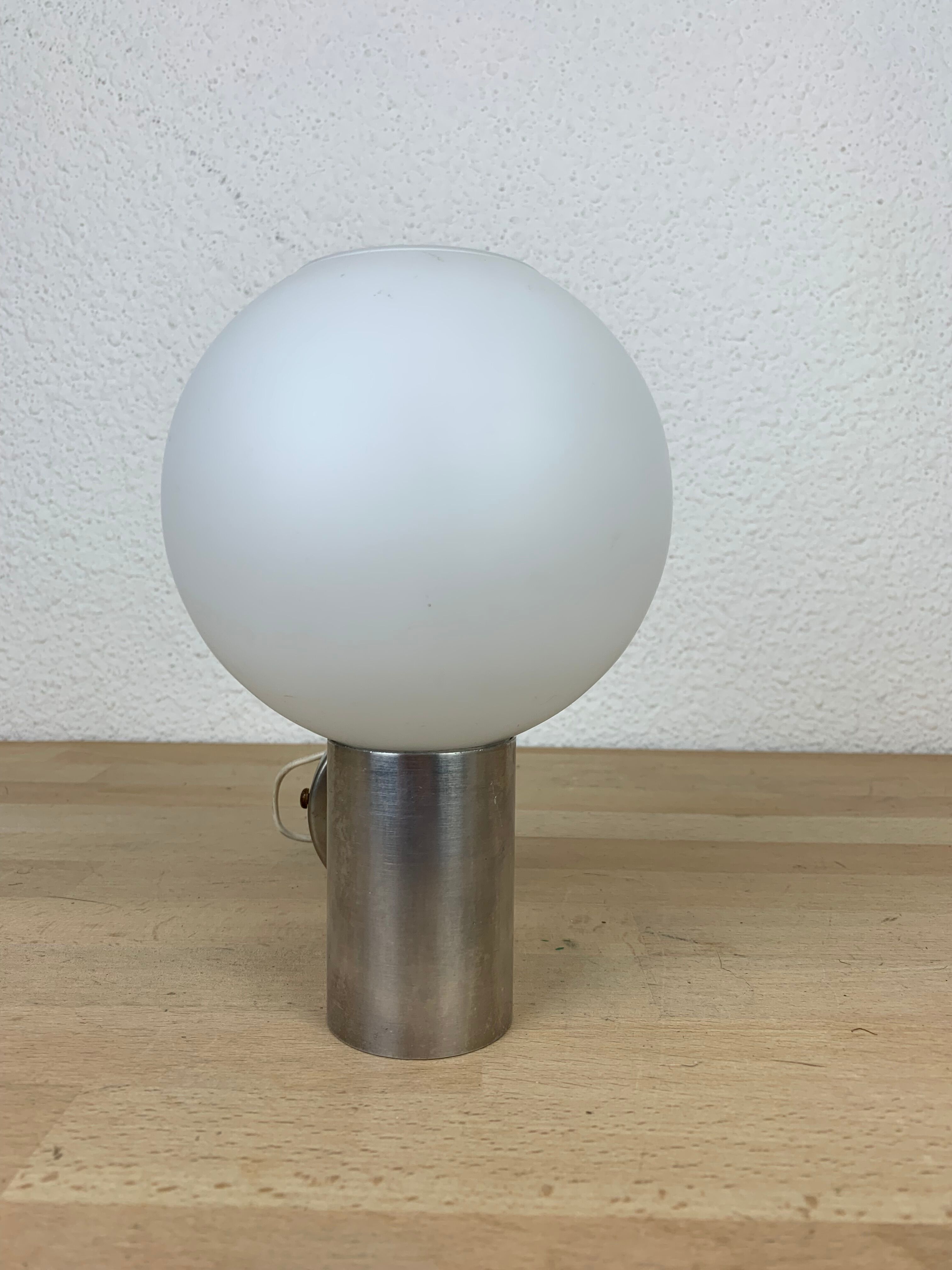 Wall lamp opaline globe aluminum 70s space age