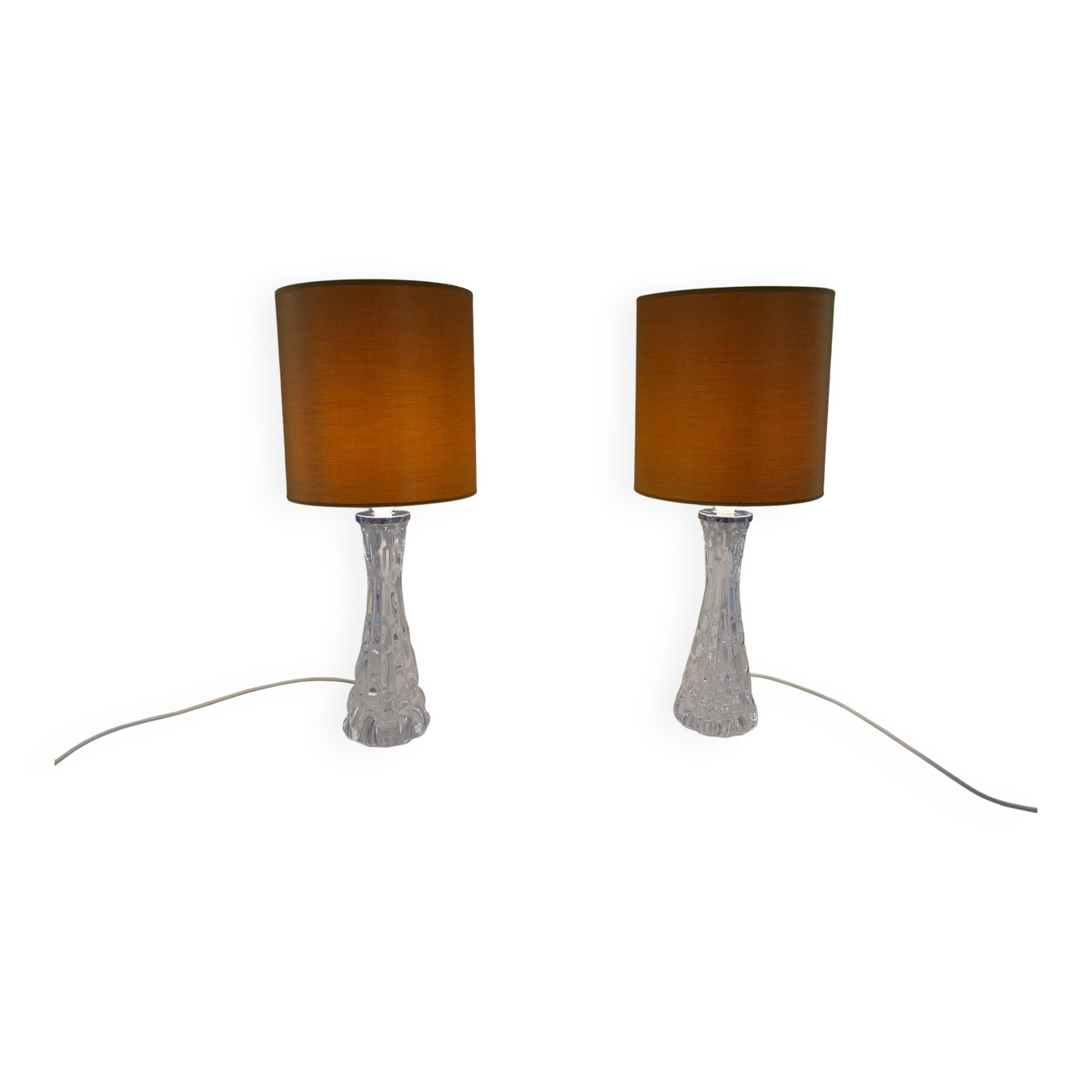 Mid-century modern crystal table lamps by Orrefors, designed by Carl Fagerlund, Sweden, 1970s.