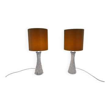 Mid-century modern crystal table lamps by Orrefors, designed by Carl Fagerlund, Sweden, 1970s.