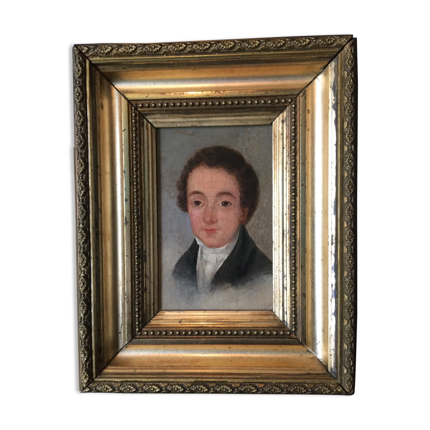 Oil on canvas mounted on panel "portrait of a young man" 19th century