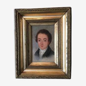 Huile sur toile marouflée sur panneau "portrait de jeune homme" xixe