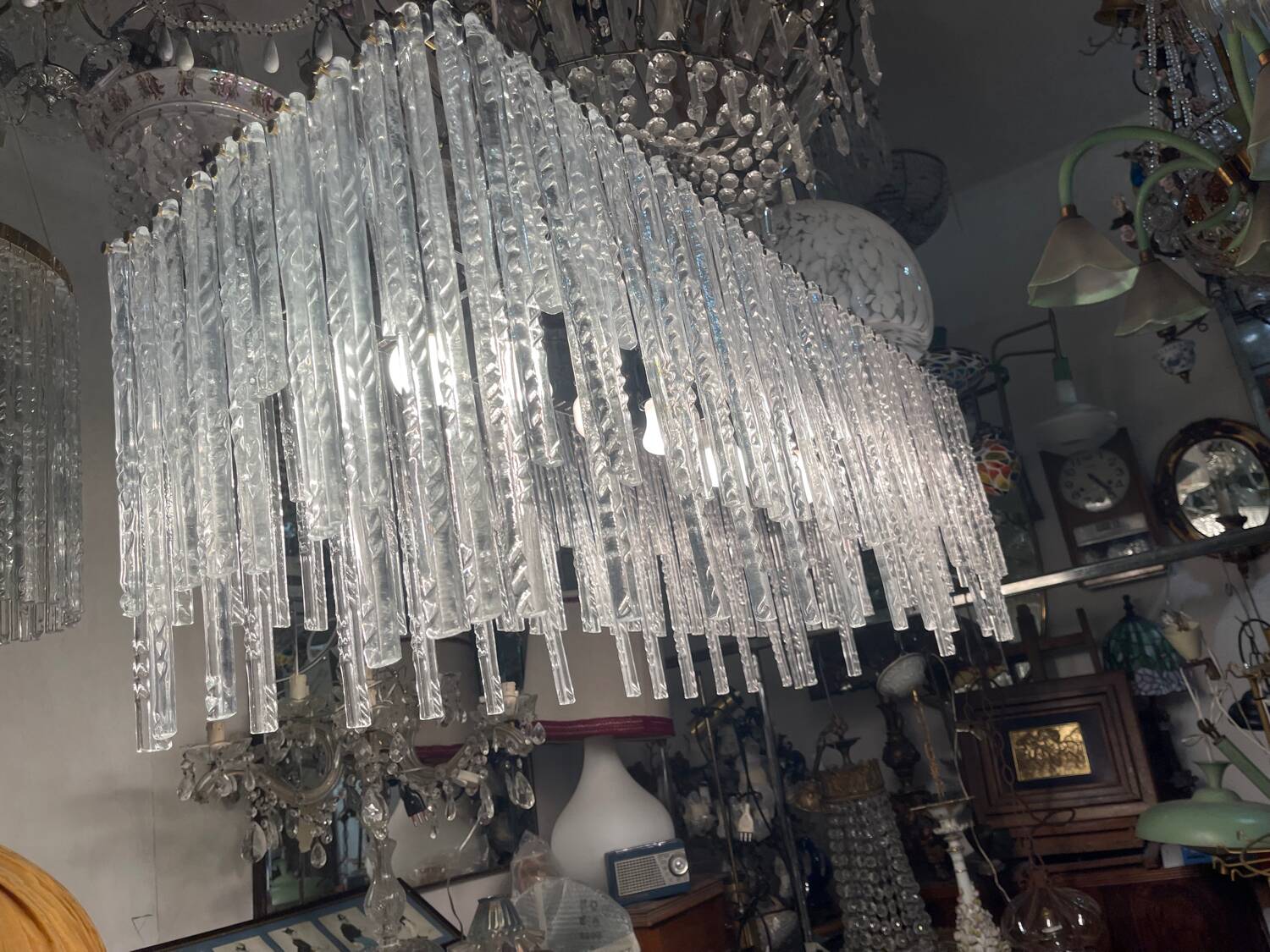 Large Rectangular Murano Glass Rod Chandelier 1980’s