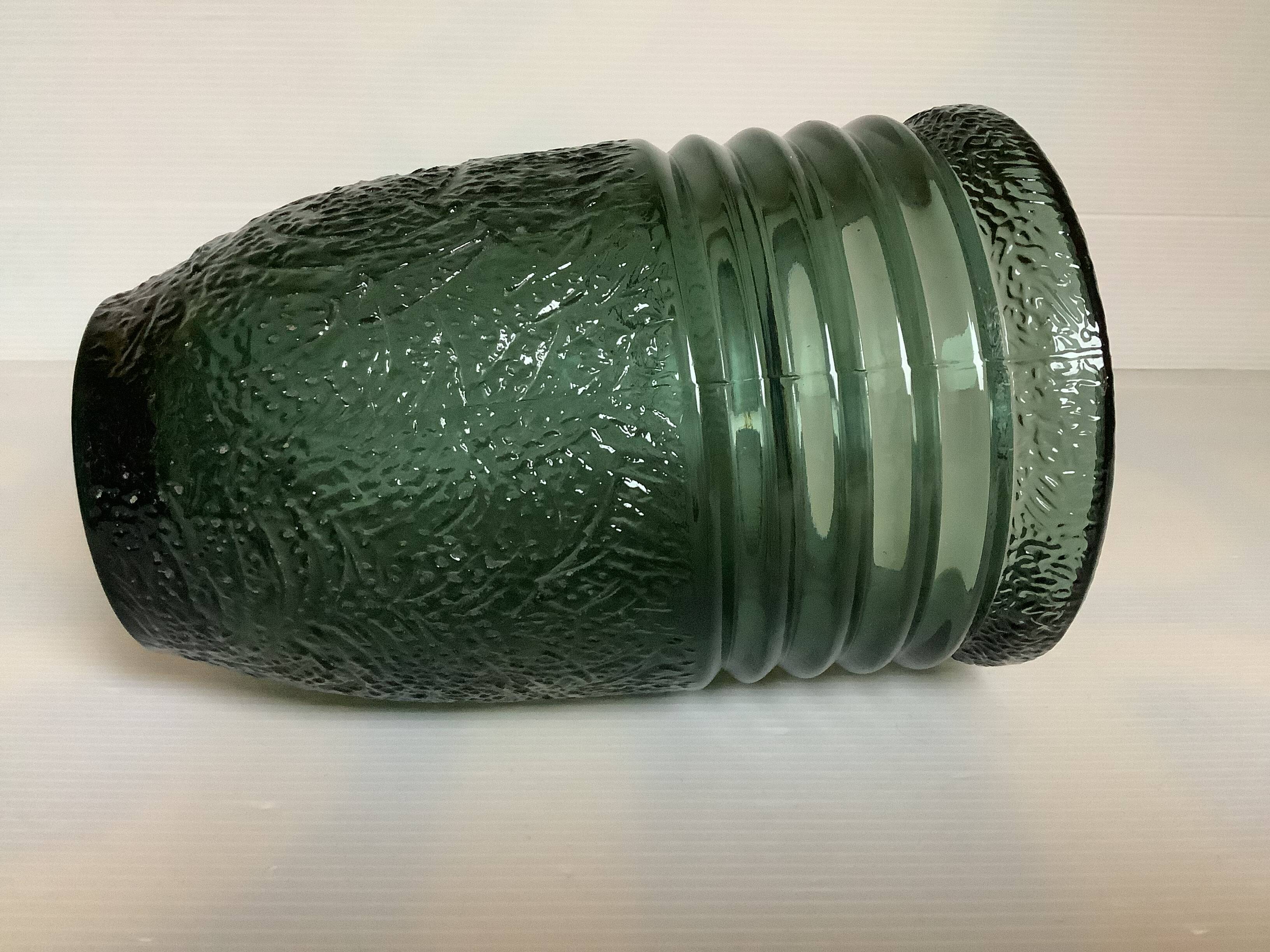 Antique green art deco molded glass vase