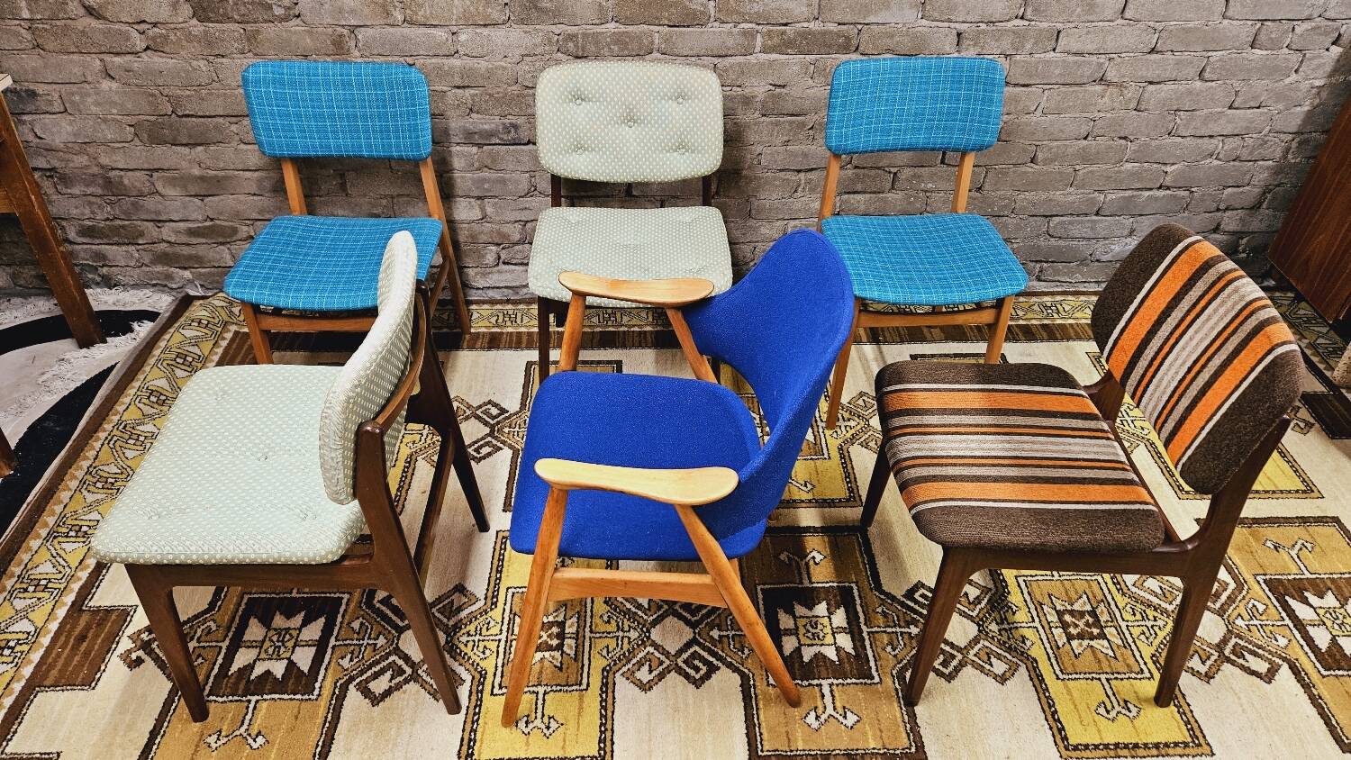 Set of 6 mismatched 1960s Scandinavian chairs