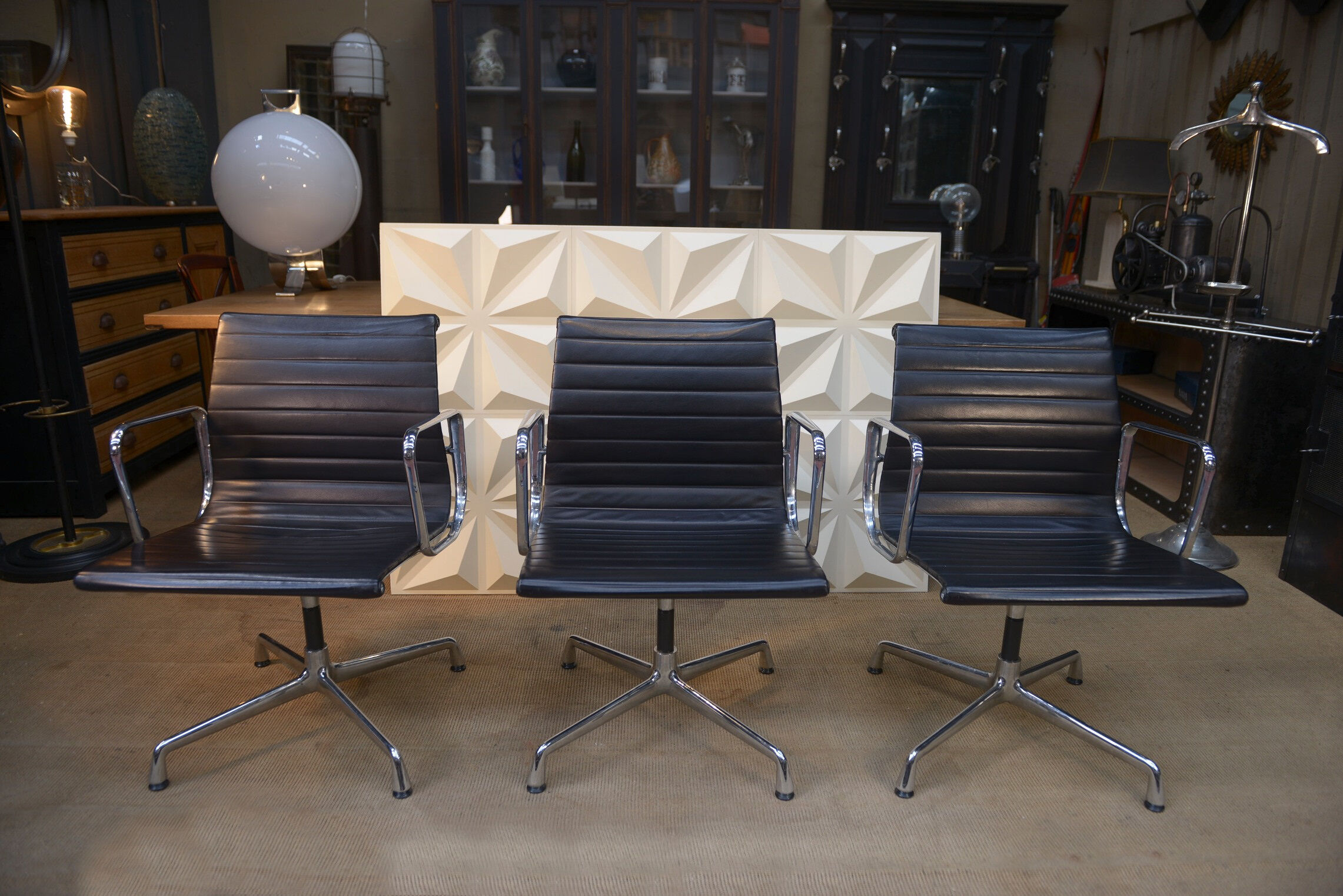 Vintage Leather Swivel Armchairs Ea108 by Charles and Ray Eames for Vitra