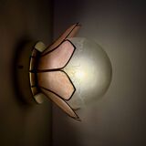 Vintage pink mother-of-pearl wall lamp with frosted glass globe