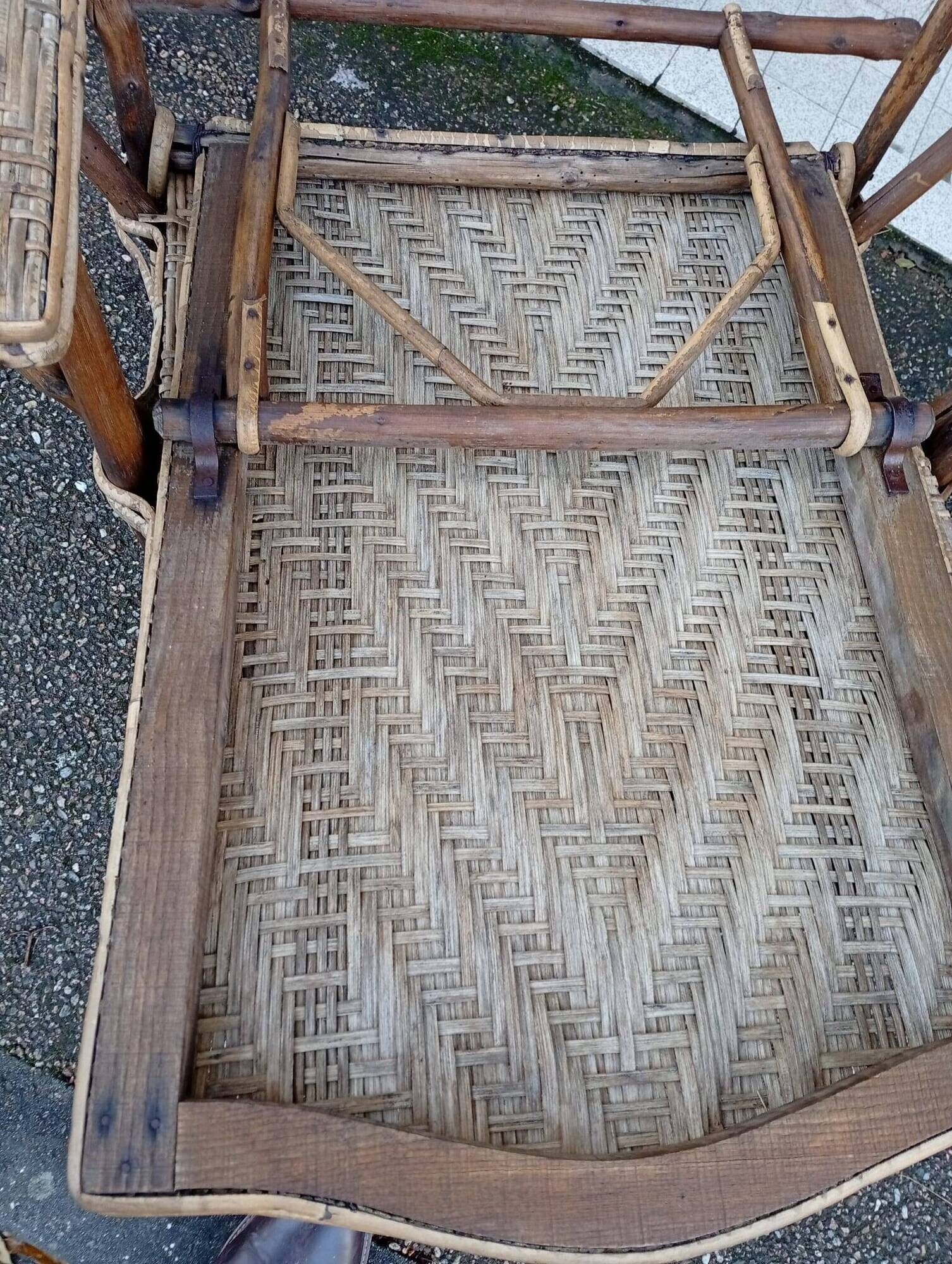 Rattan Chaise Longue Armchair, late 19th century Belle Epoque.