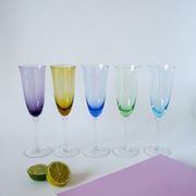 Ensemble de 5 flûtes en verre coloré multicolores 1970