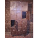 Furniture with metal lockers.