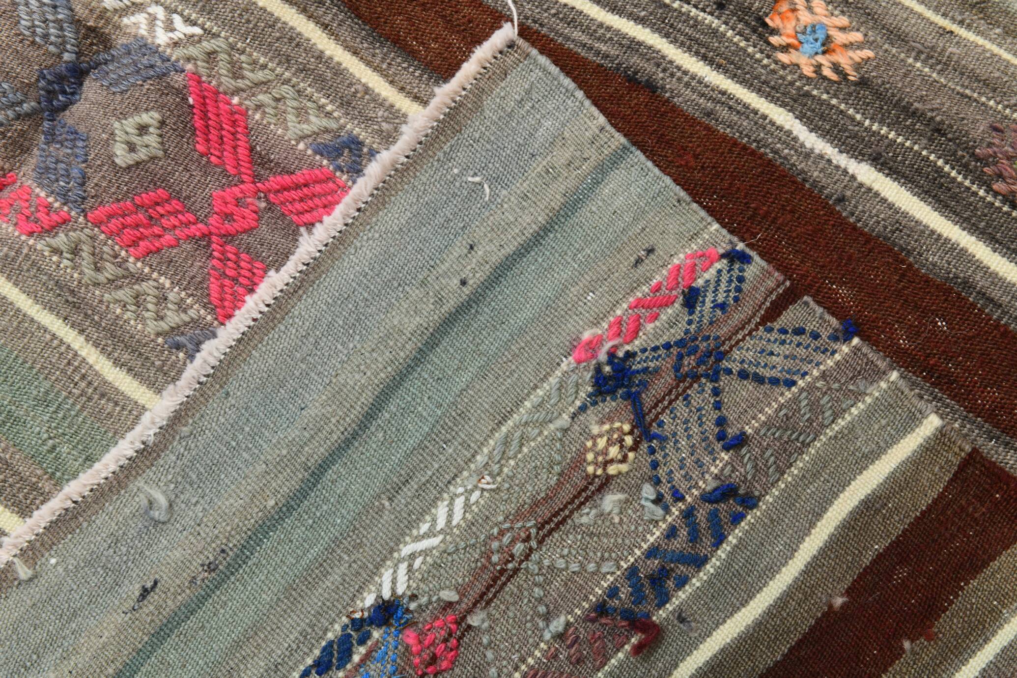 Grey & Brown Modern Mid Century Vintage Kilim Rug, 147x218 Cm