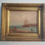 Oil on canvas signed Barton marine in gilded frame