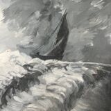 Framed marine study painting signed 1920