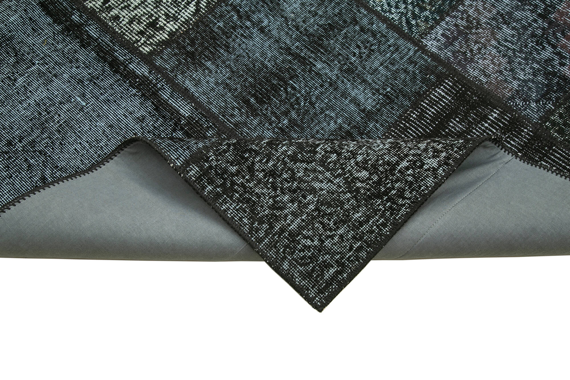 Hand-knotted oriental overdyed 171 cm x 240 cm black patchwork carpet