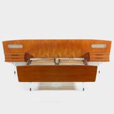 Mid century modern Italian teak double bed with two nightstands, 1960s
