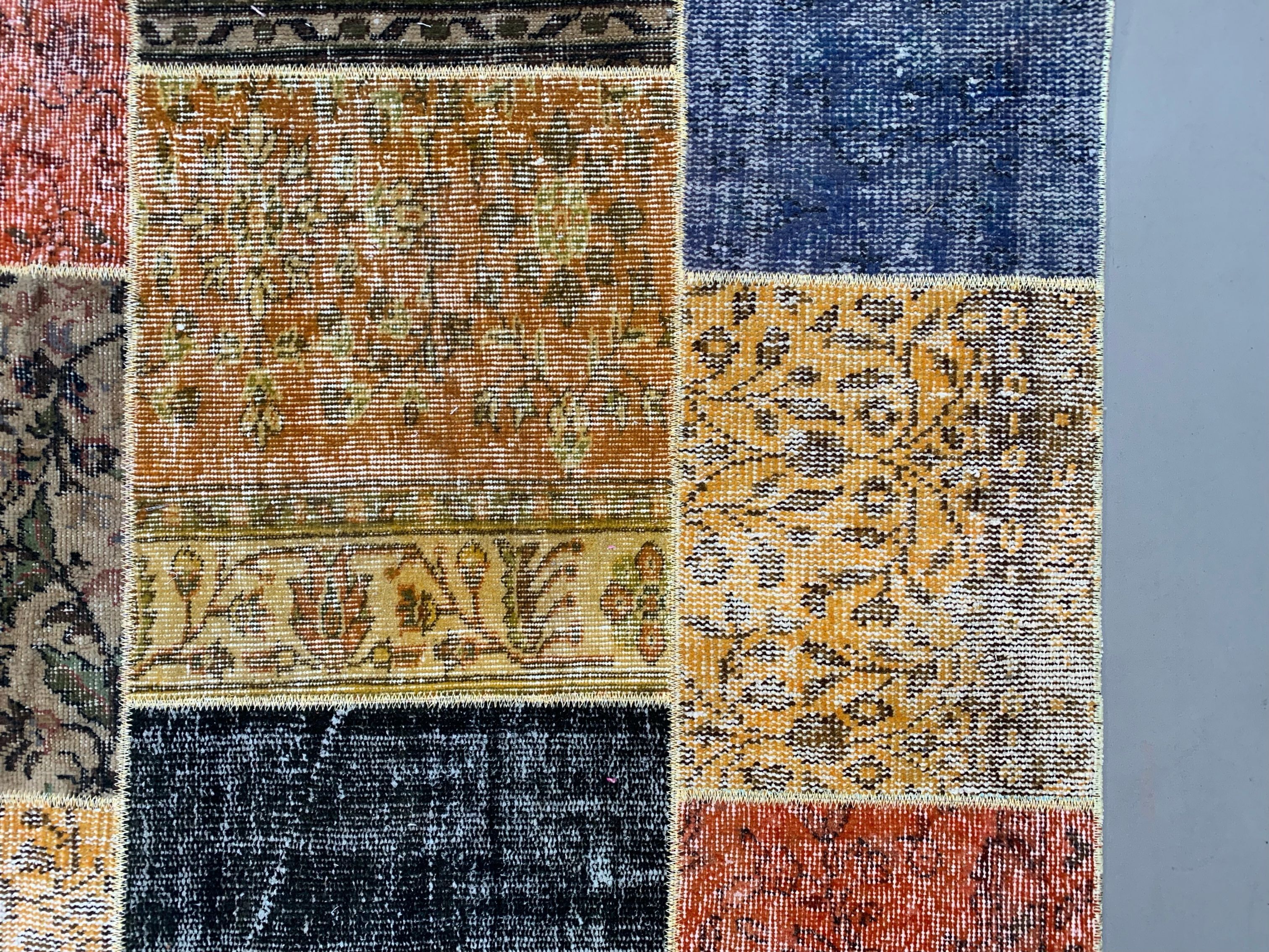 Distressed vintage turkish patchwork rug 250x167 cm wool large