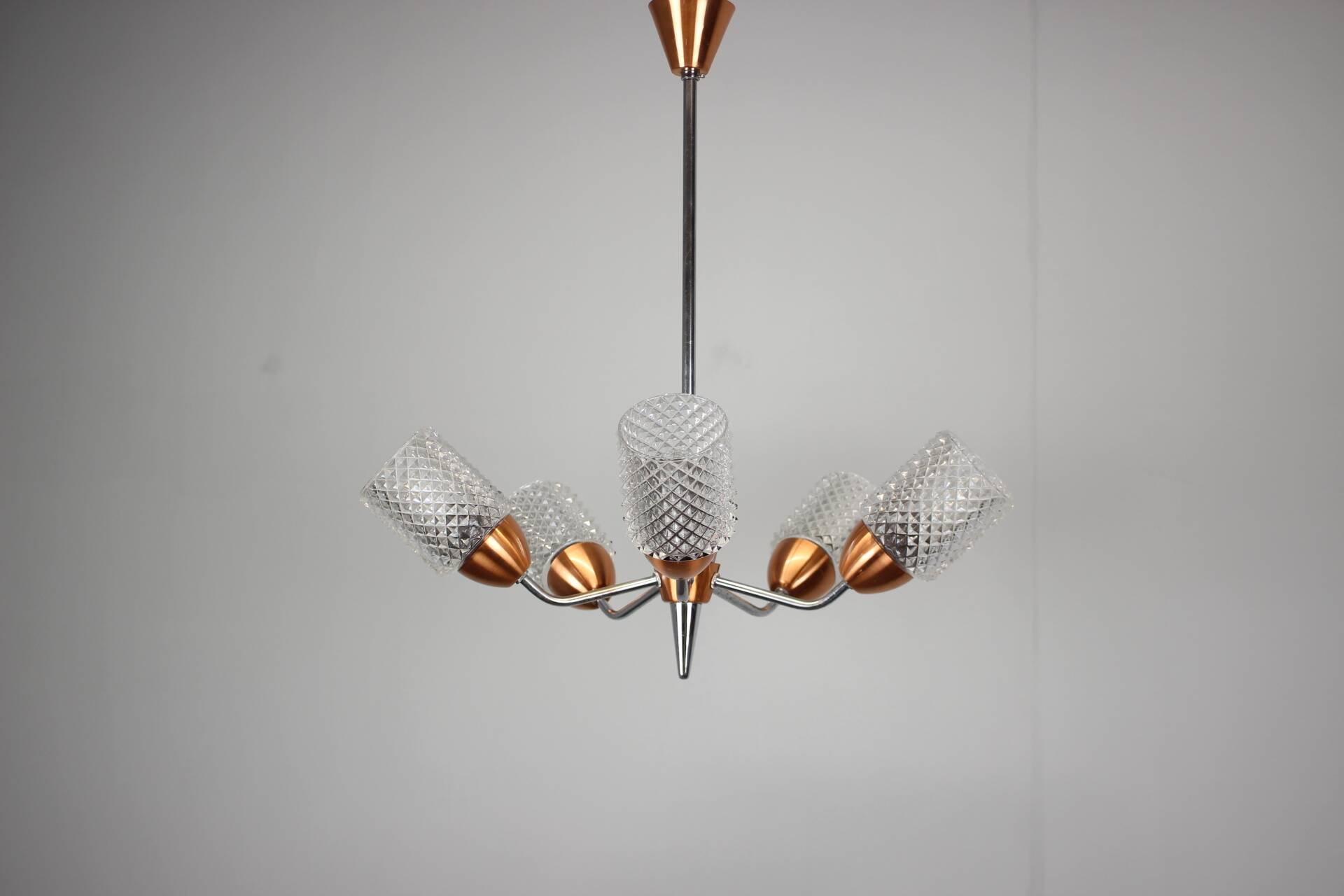 Lustre en verre et chrome Drukov Brno, Tchécoslovaquie, années 1970