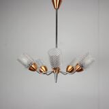 Lustre en verre et chrome Drukov Brno, Tchécoslovaquie, années 1970