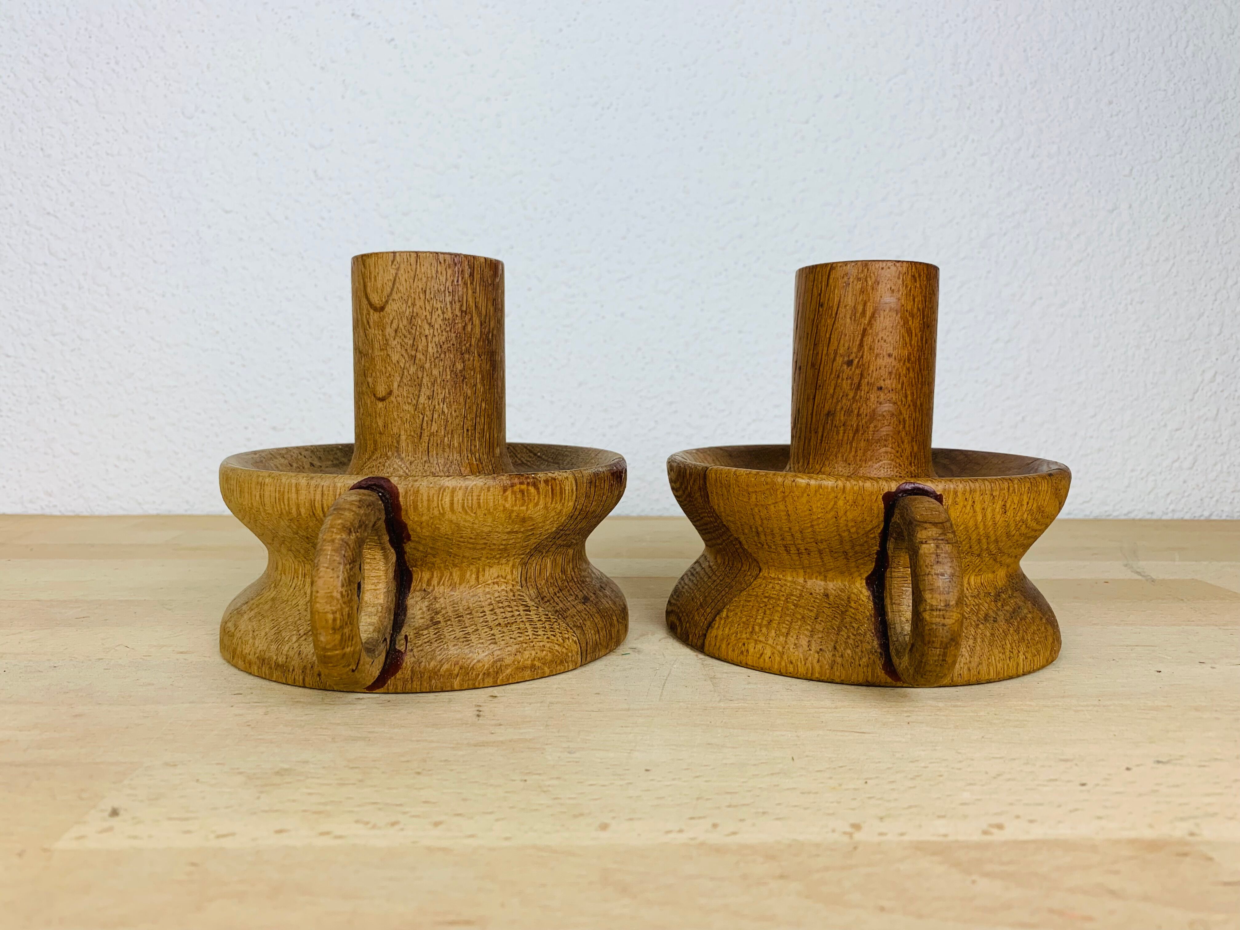 Pair of candle holders brutalist solid wood