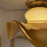 Draped tulip pendant in caramel opaline & brass – Vintage