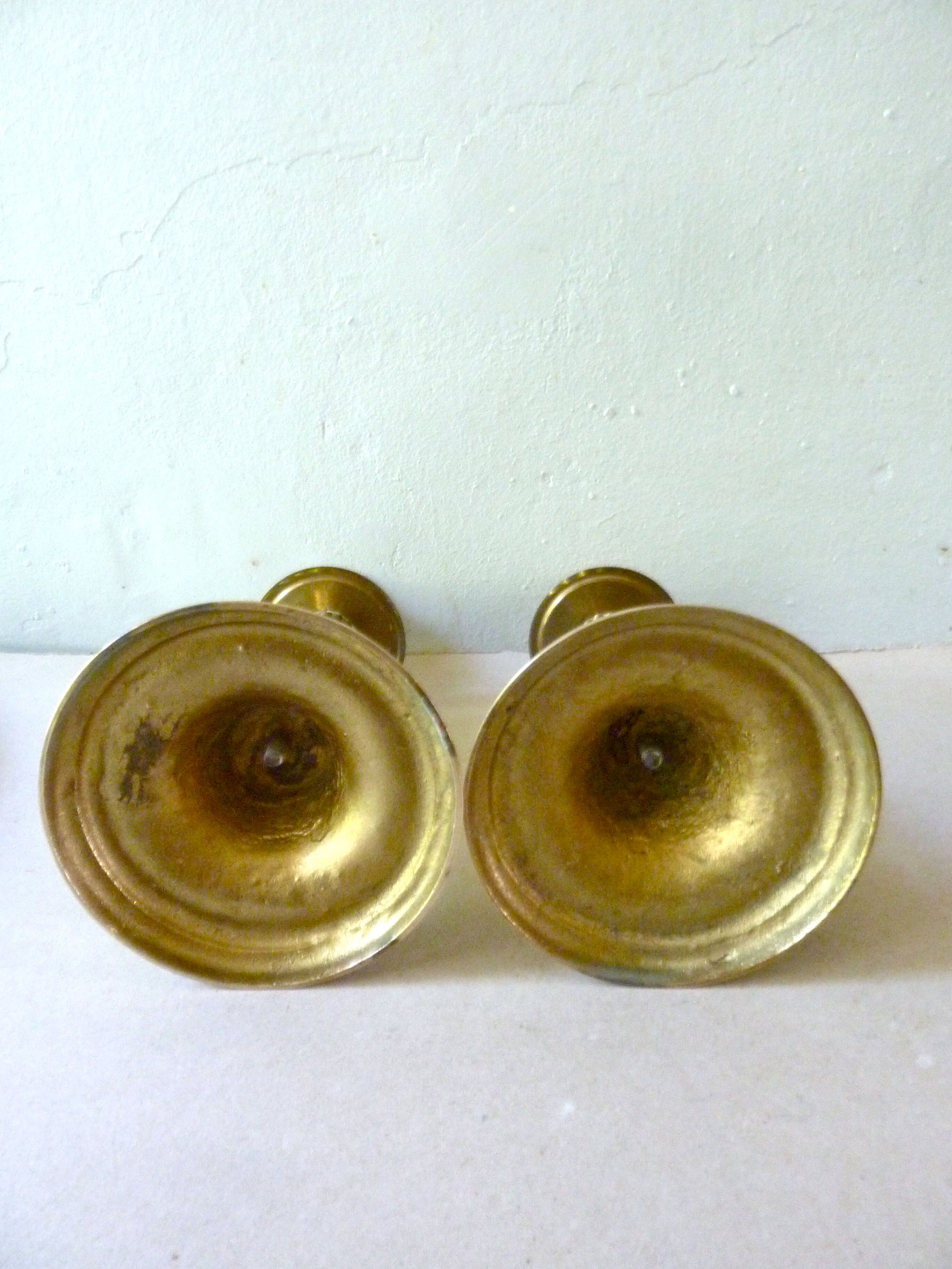Pair of candlesticks yellow brass fluted barrels
