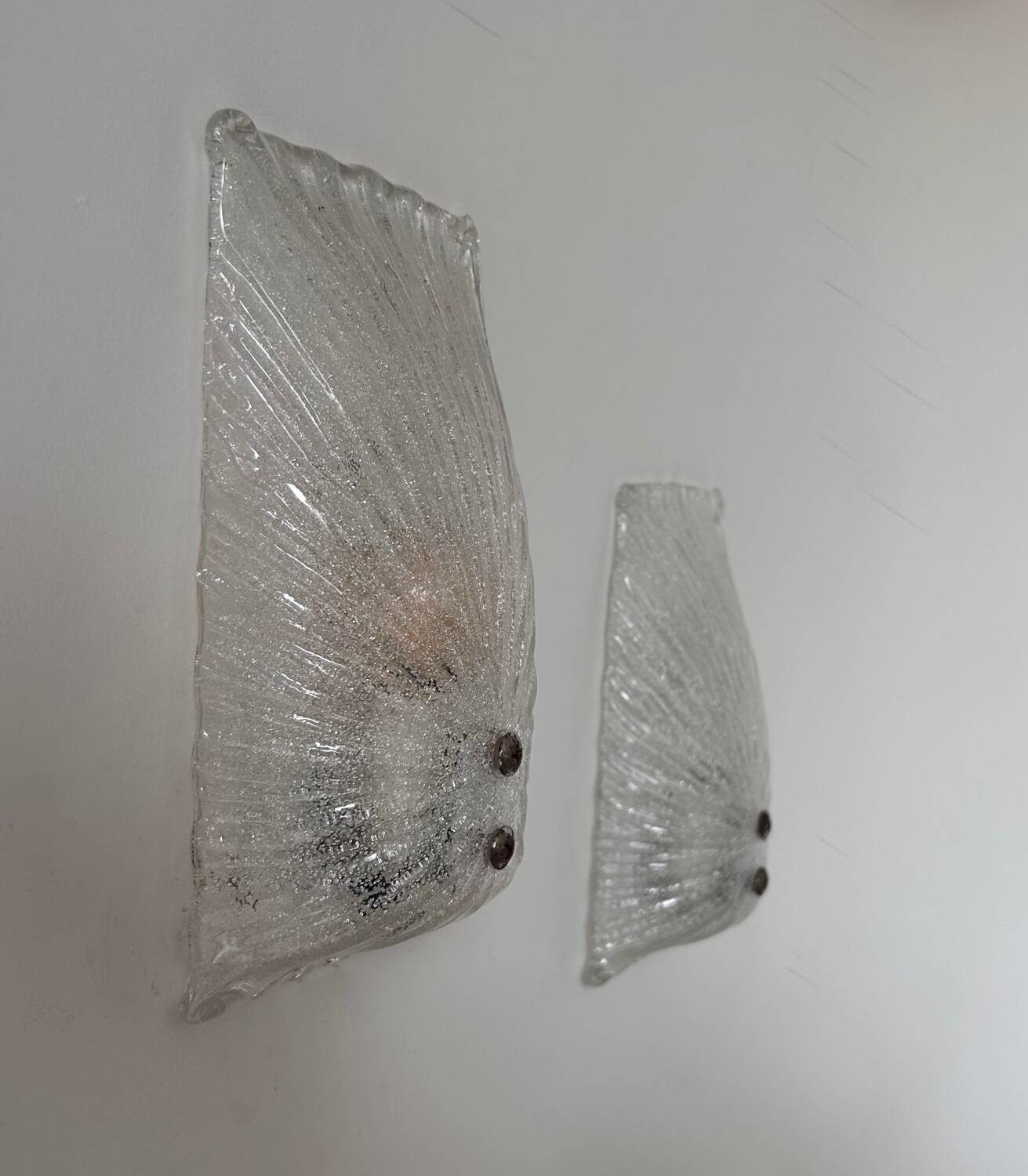 Pair of vintage wall lights, bubbled Murano glass, Italy 1970