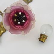 Pair of bronze wall sconces decorated with 2-armed knots with purple tulips Signed DP. 1940s