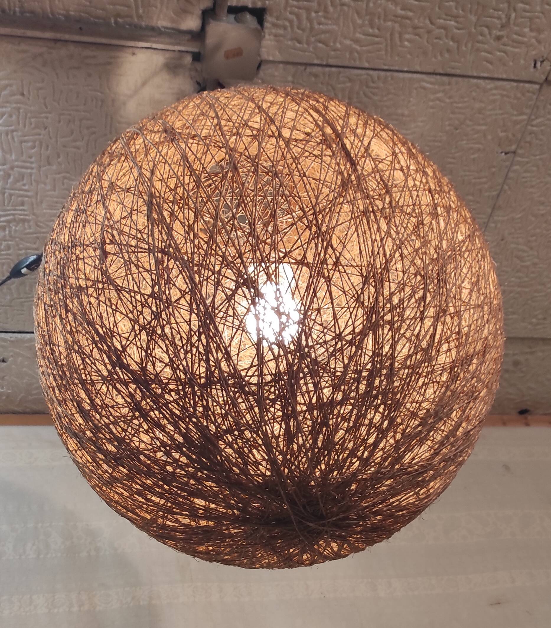 XL lampshade ball in hemp rope and rattan - 1970s