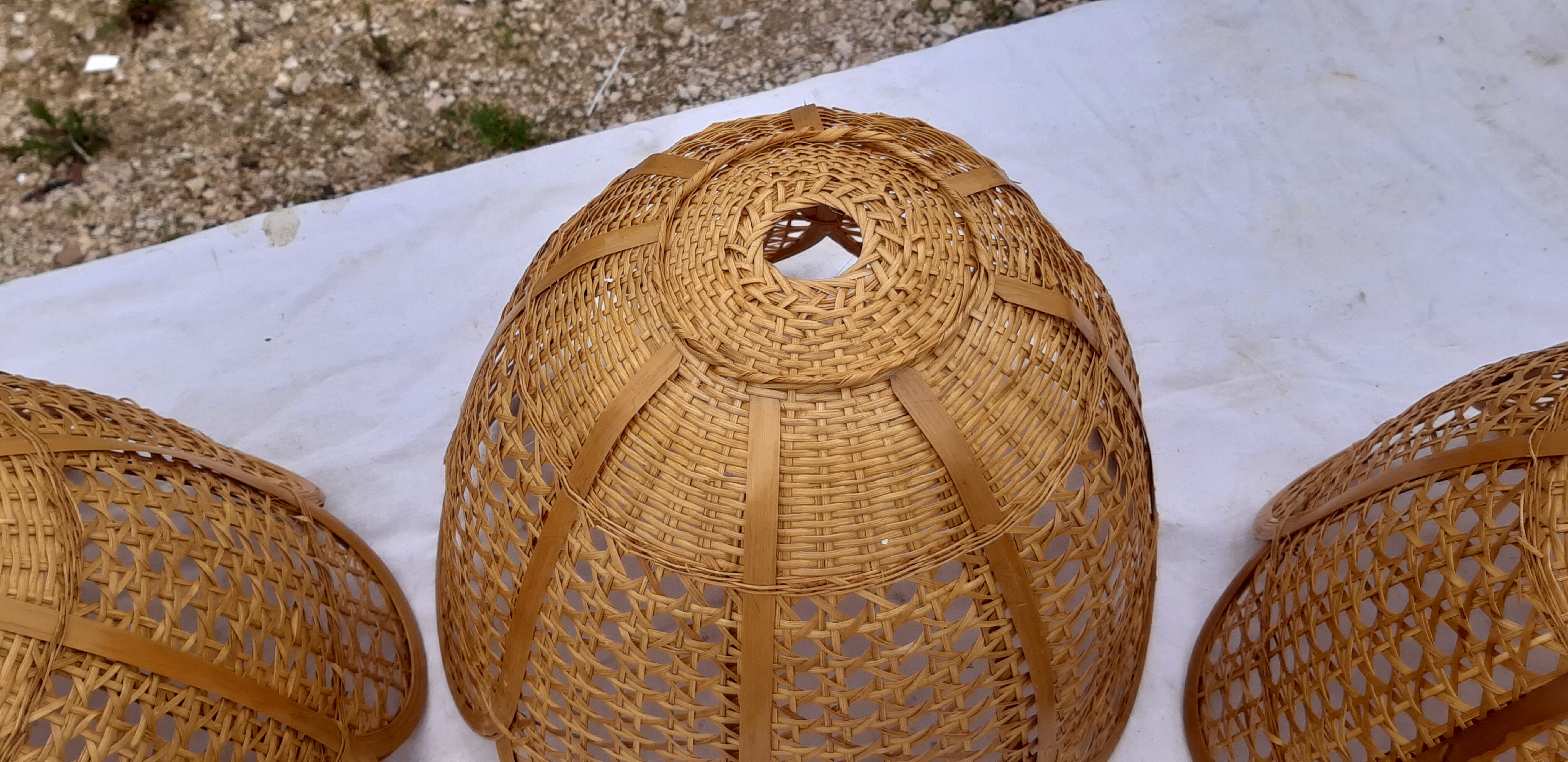 Set of 4 vintage wicker pendant lamps