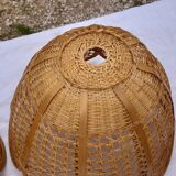 Set of 4 vintage wicker pendant lamps