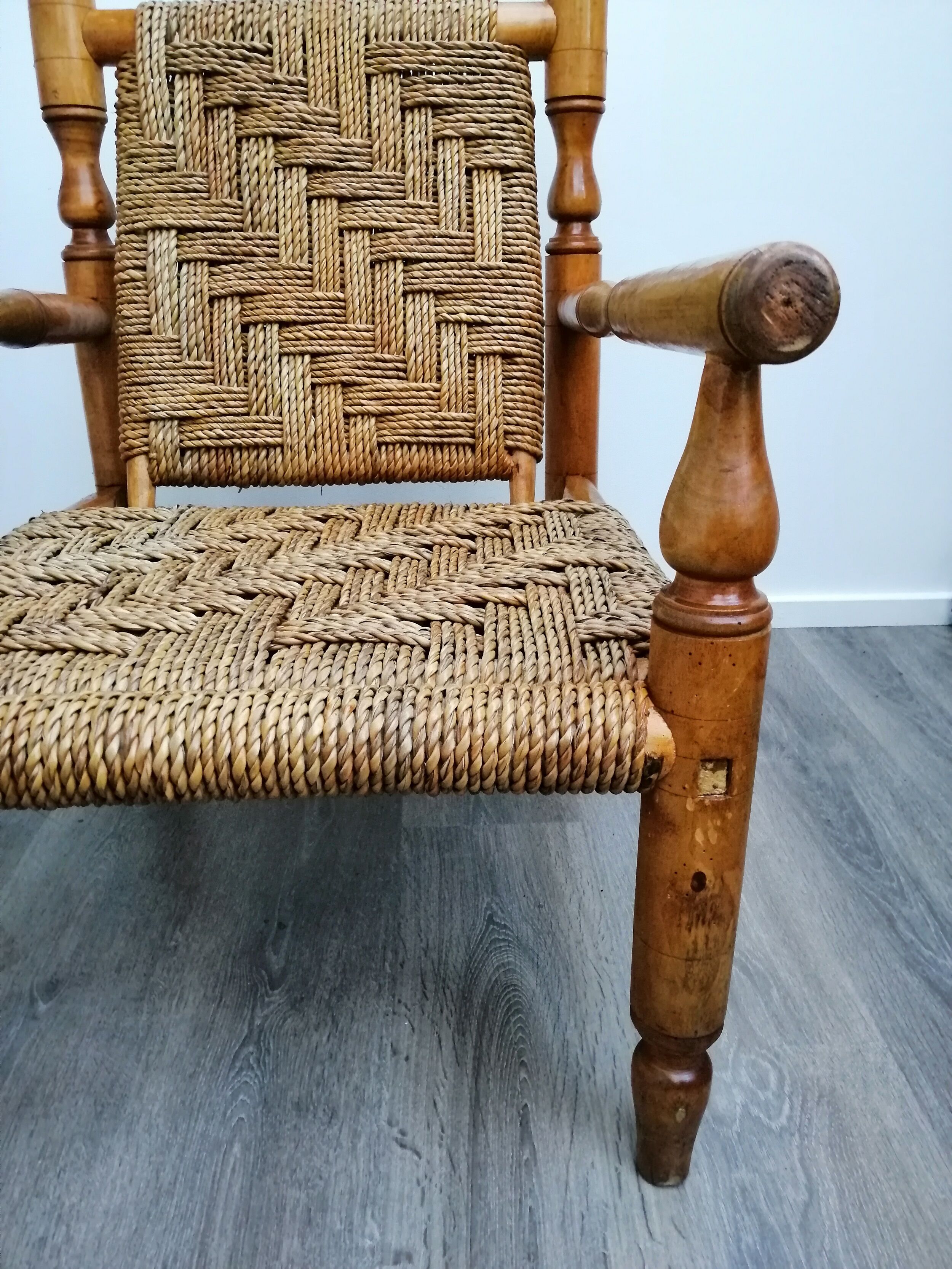 Fauteuil bois et corde années 50