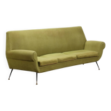 Vintage fabric and brass 3-seater sofa, Italian design, 1950s-60s, original