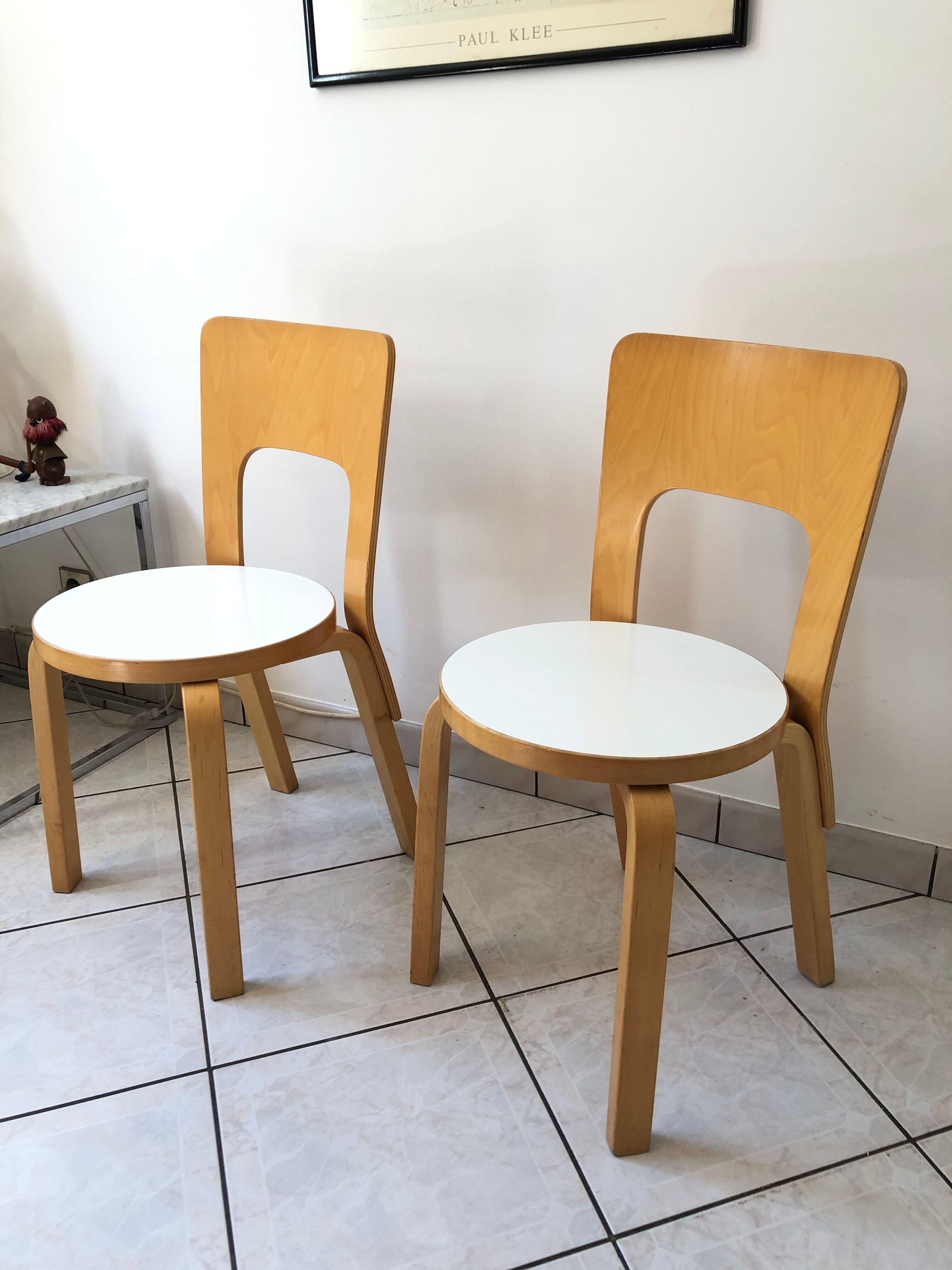 Pair of chair 66 design Alvar Aalto artek edition melaminé white